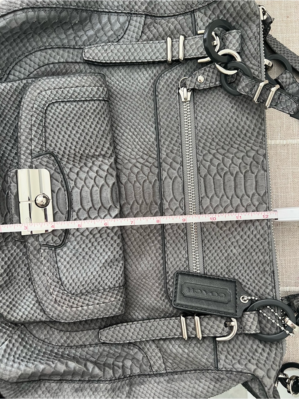 Gray Python-Embossed Leather Shoulder Bag - Picture 7 of 9